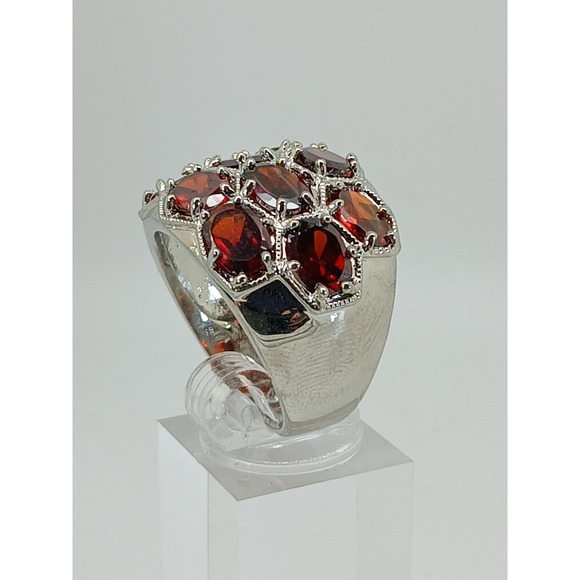 Vintage Ring Size 10.5 Silver Tone White Gold GP Red CZ Cocktail New-Old-Stock - Picture 8 of 11